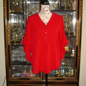 VINCE CAMUTO RED RUFFLE SLEEVE TOP XS
